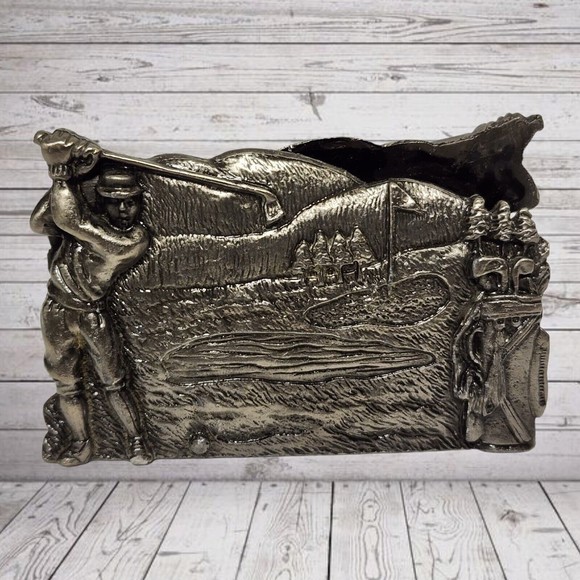 Unbranded Accessories Pewter Business Card Holder Golf Swinging